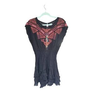 Ecote Boho Embroidered Smocked Dress Tunic